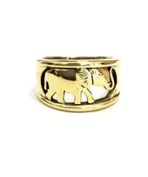 Handmade Walking With Elephants Ring - Brass and Silver Hypoallergenic Jewelry for Sensitive Skin