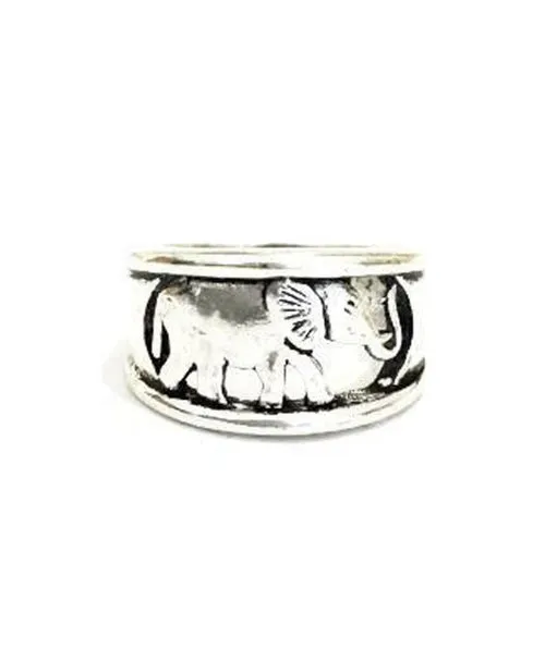 Handmade Walking With Elephants Ring - Brass and Silver Hypoallergenic Jewelry for Sensitive Skin