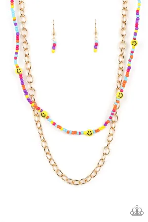 Happy Looks Good on You - Multi - Seed Bead Smiley Face Tiered Paparazzi Short Necklace - 2022 GLOW Convention Exclusive