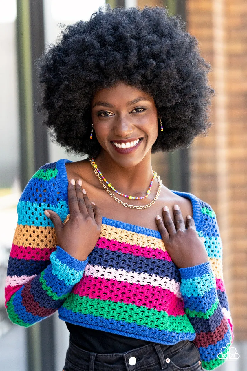 Happy Looks Good on You - Multi - Seed Bead Smiley Face Tiered Paparazzi Short Necklace - 2022 GLOW Convention Exclusive