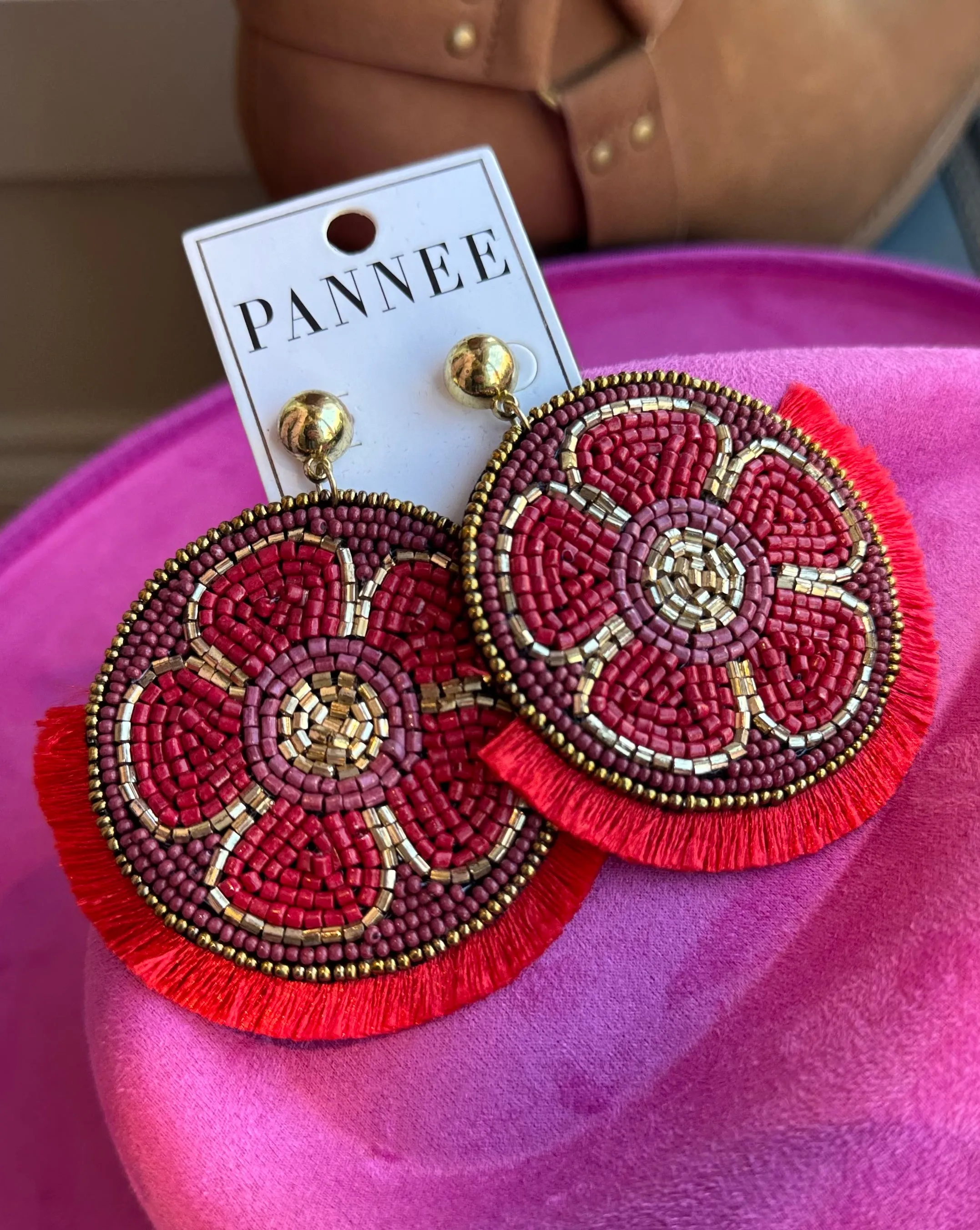 Harlow Ruby Flower Seed Bead Earrings