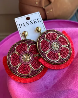 Harlow Ruby Flower Seed Bead Earrings