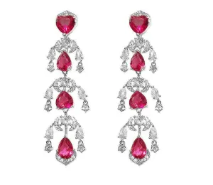 Heart Shaped Tassel Drop Ruby Crystal Earrings