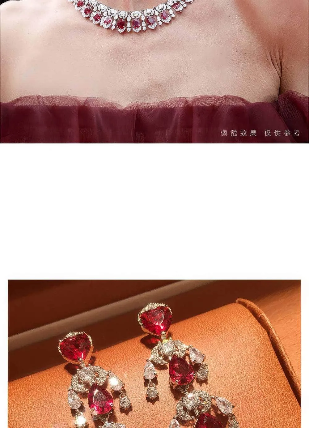 Heart Shaped Tassel Drop Ruby Crystal Earrings