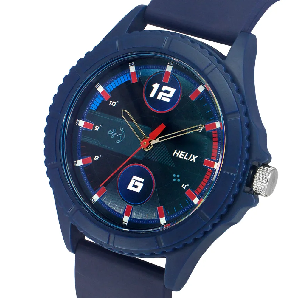 Helix By Timex Black/Blue Round Analog Silicone Watch Men -TW033HG16
