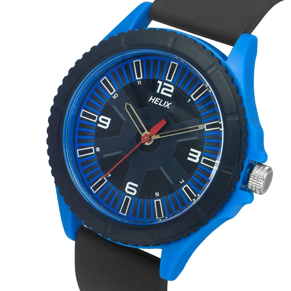 Helix By Timex Black/Blue Round Analog Silicone Watch Men -TW033HG21