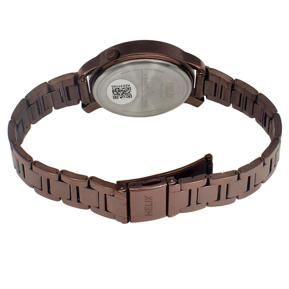 Helix By Timex Brown Round Analog Stainless Steel Watch Women -TW032HL42