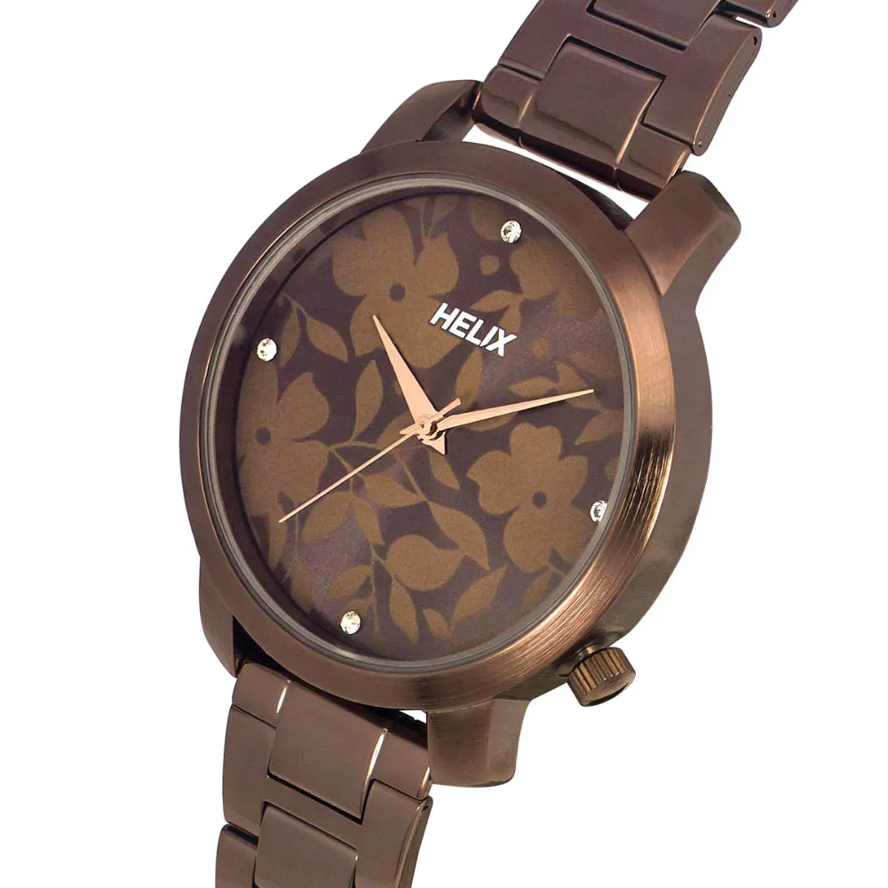 Helix By Timex Brown Round Analog Stainless Steel Watch Women -TW032HL42