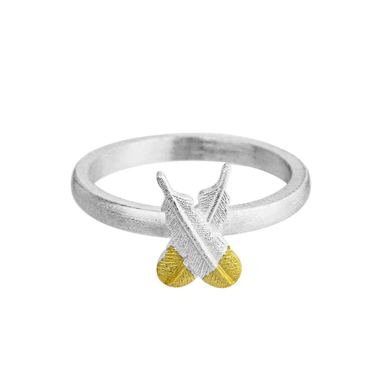 Huia Crossed Feather Ring
