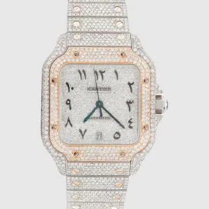 Iced Out Cartier Santos 40mm Two Tone Diamond Watch 21.5ct.