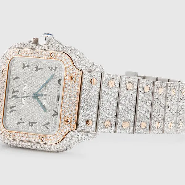 Iced Out Cartier Santos 40mm Two Tone Diamond Watch 21.5ct.