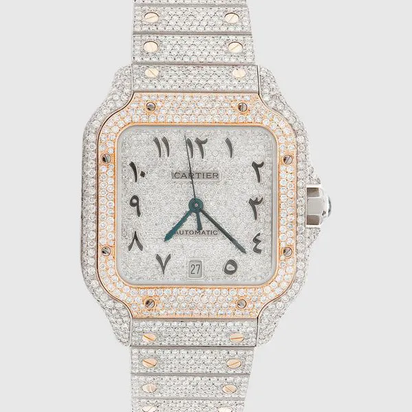 Iced Out Cartier Santos 40mm Two Tone Diamond Watch 21.5ct.