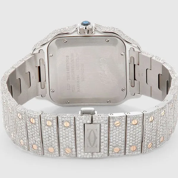 Iced Out Cartier Santos 40mm Two Tone Diamond Watch 21.5ct.