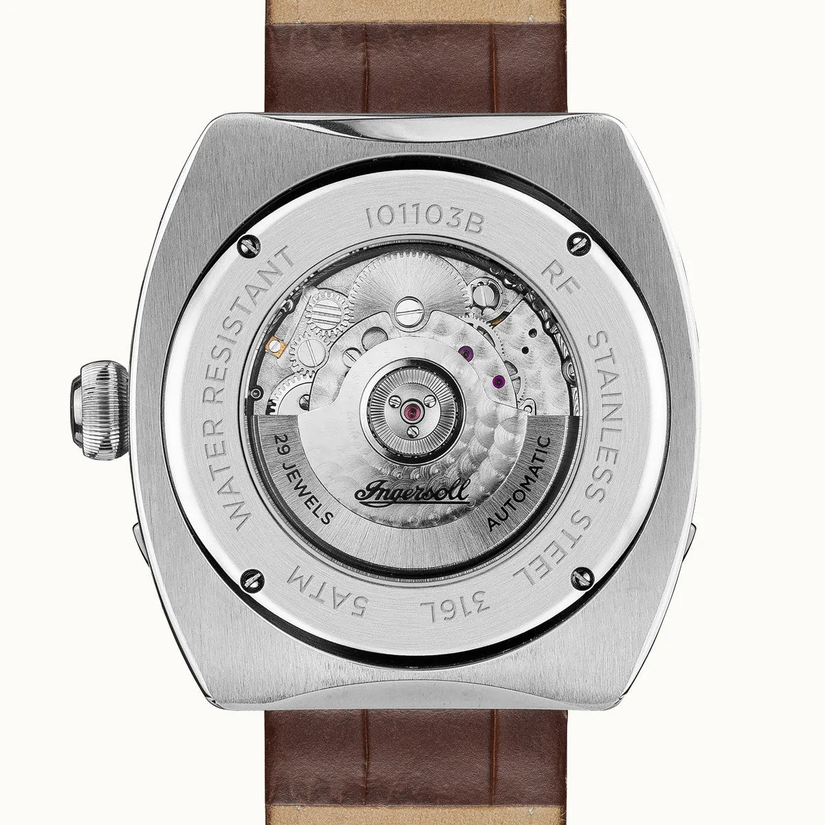 Ingersoll The Michigan Automatic Mens Watch with White Dial and Brown Leather Strap - I01103B