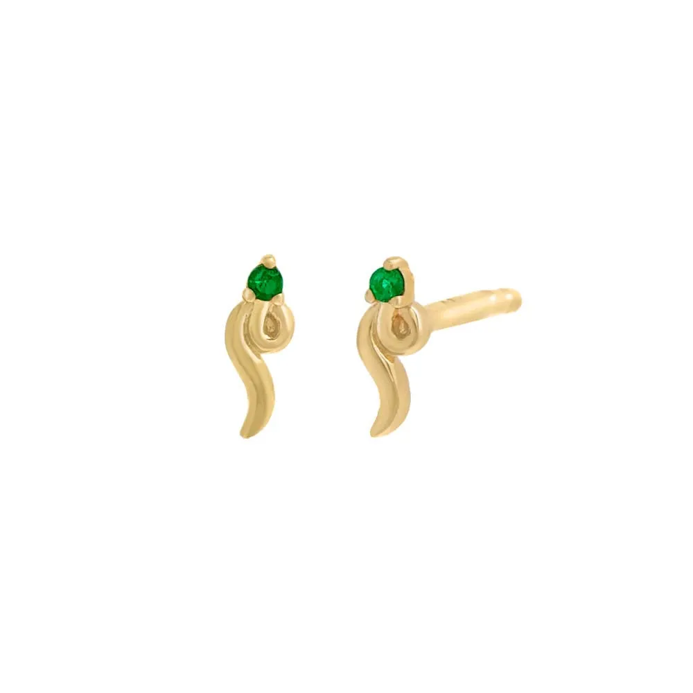 Itty Bitty Emerald Snake Stud Earring 14K