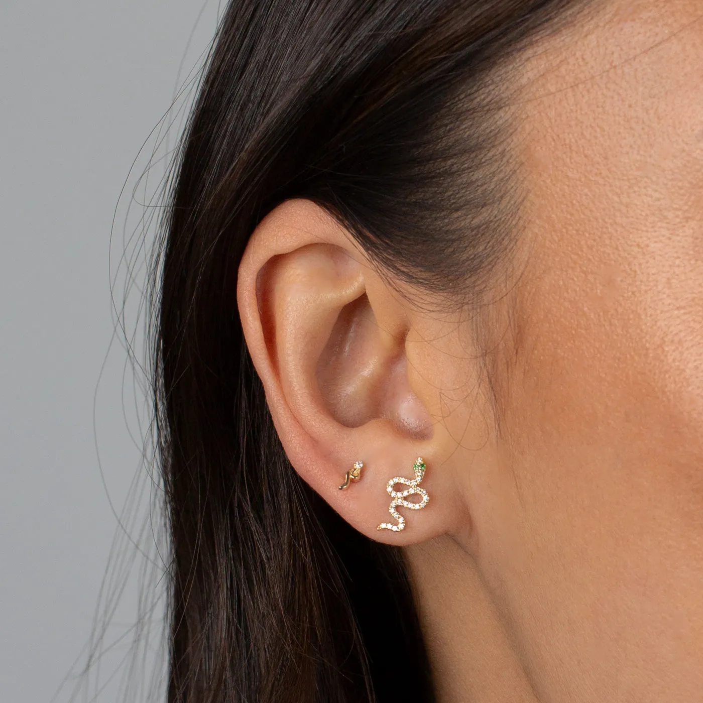 Itty Bitty Emerald Snake Stud Earring 14K