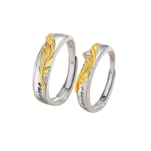 Je t'aime Golden Feather Two Tone Matching Rings
