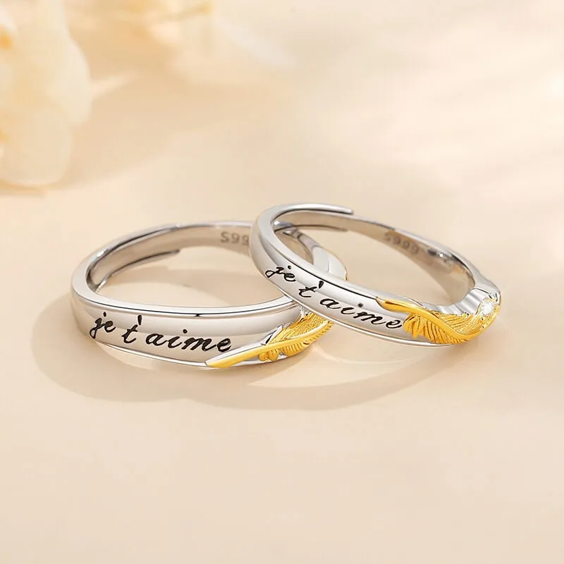 Je t'aime Golden Feather Two Tone Matching Rings