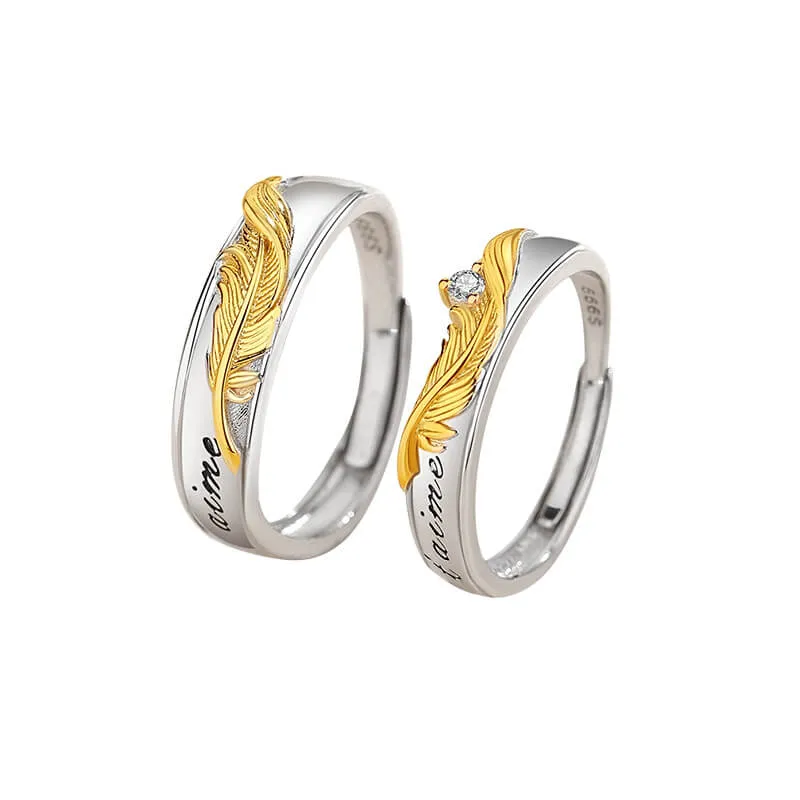 Je t'aime Golden Feather Two Tone Matching Rings