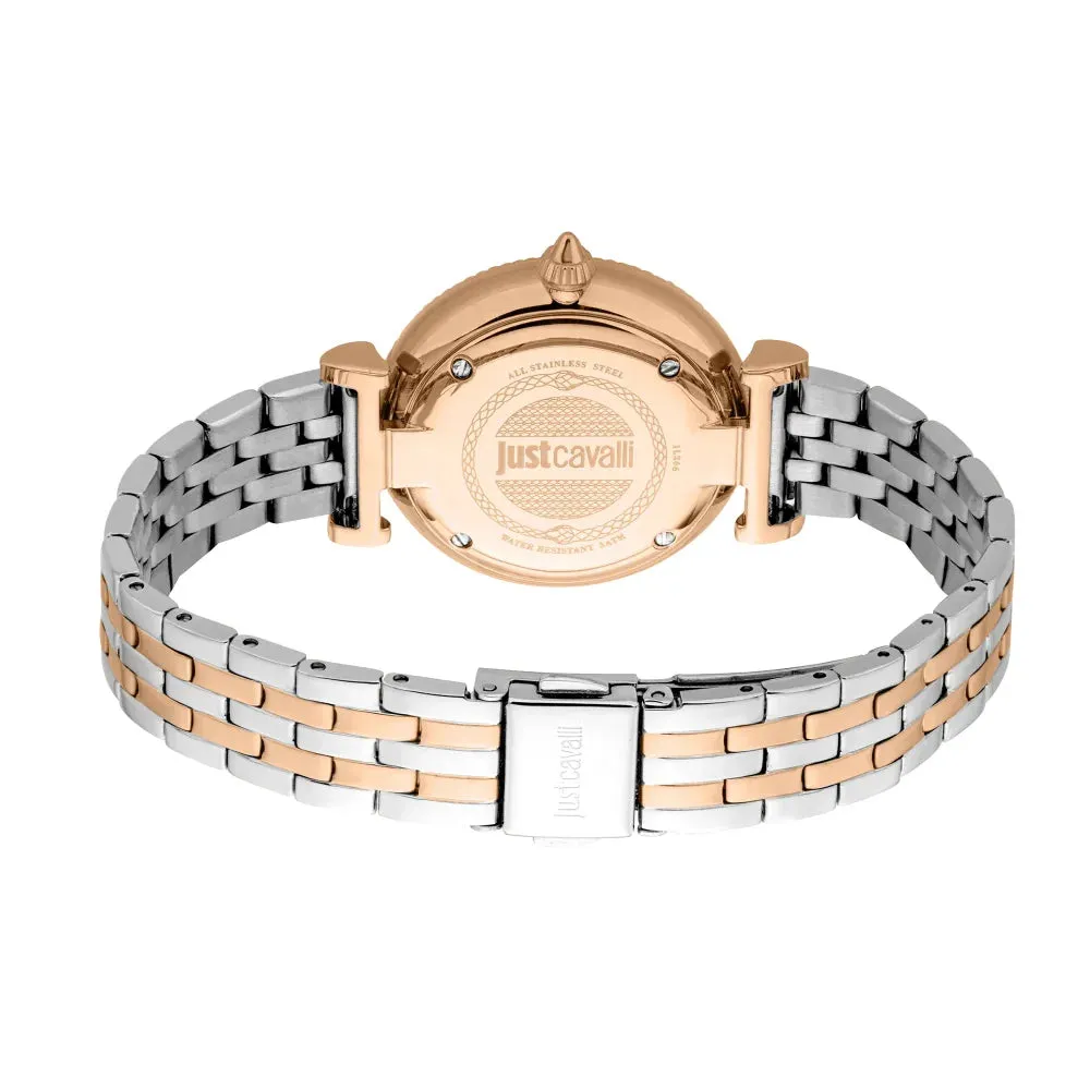 Just Cavalli Unleashed Ladies Silver Gray Dial Two Tone Silver Rose gold watch