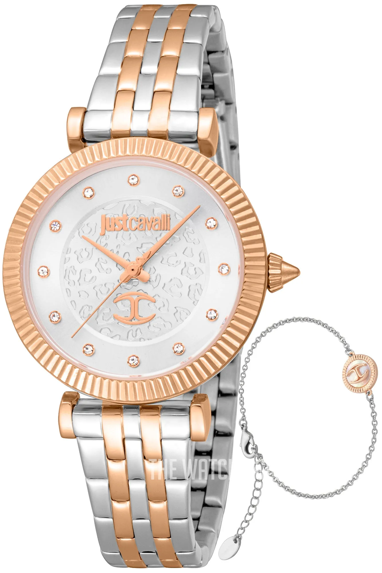Just Cavalli Unleashed Ladies Silver Gray Dial Two Tone Silver Rose gold watch