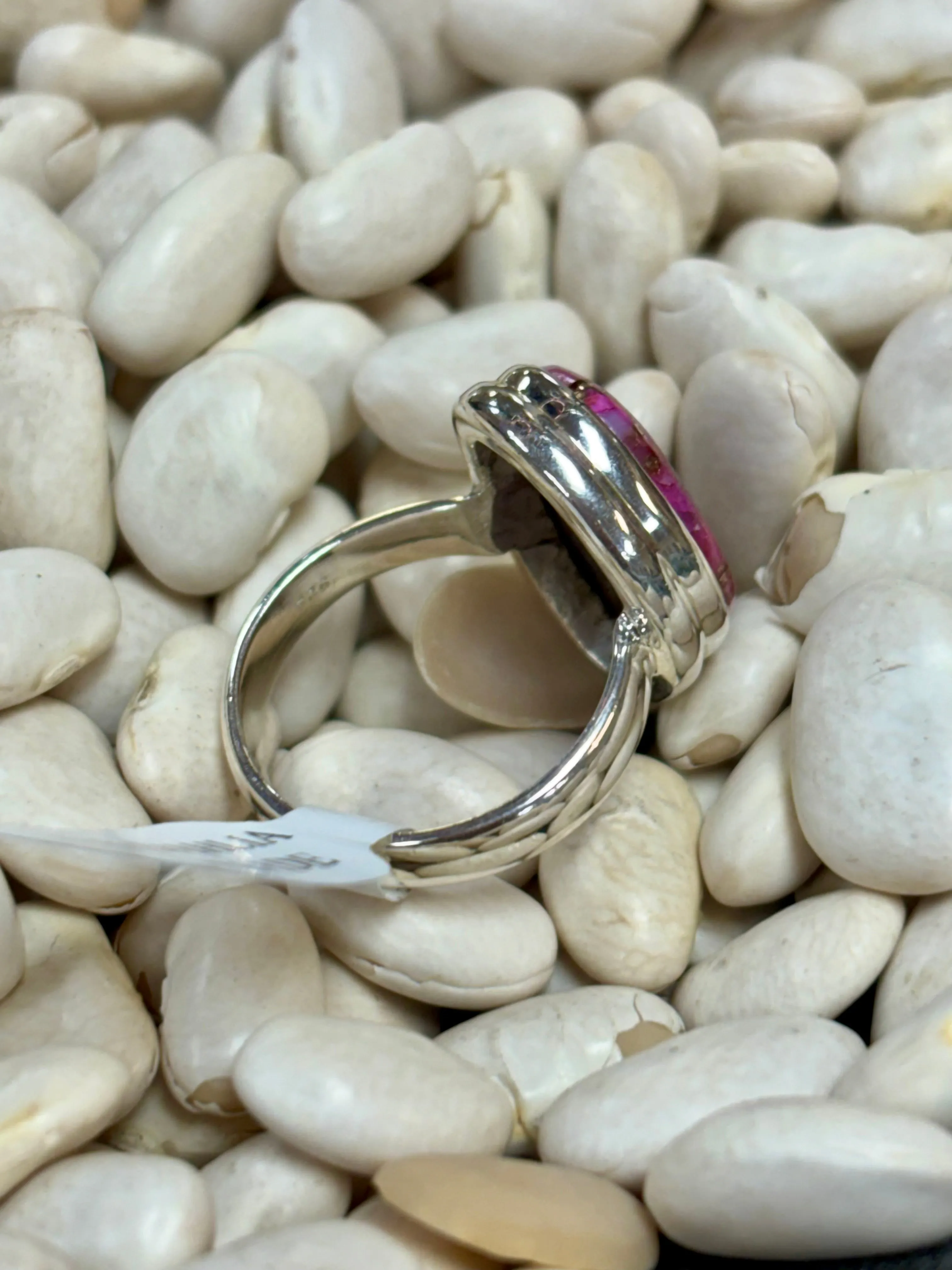 Kingman Pink Dahlia Turquoise Sterling Silver Ring - SIZE 7