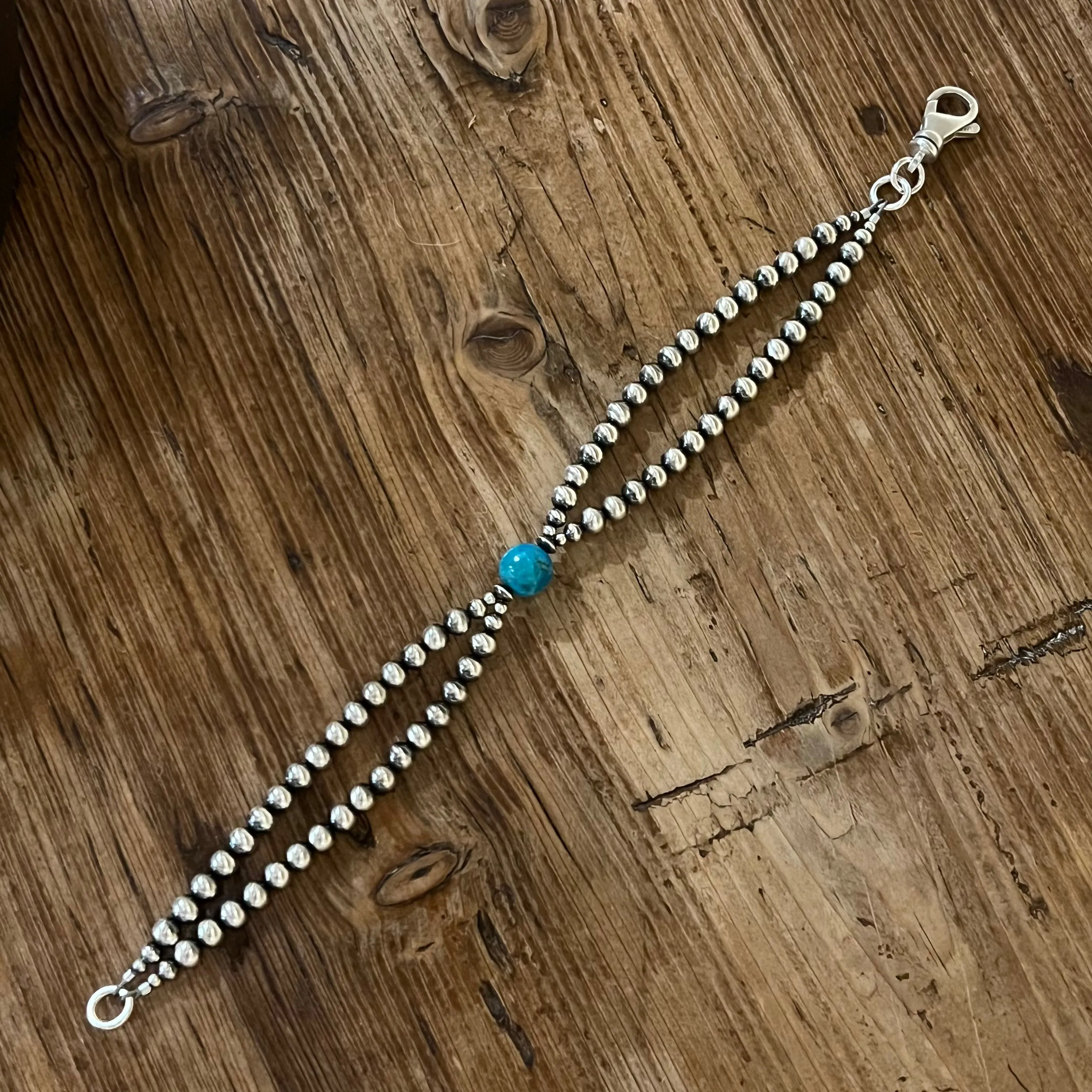 Kingman Turquoise Navajo Pearl Double Strand Bracelet