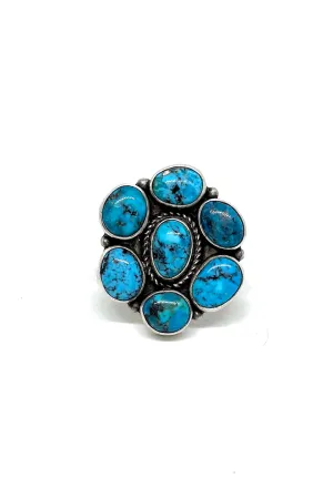 Kingman Turquoise Sterling Silver Cluster Ring (Size 8)