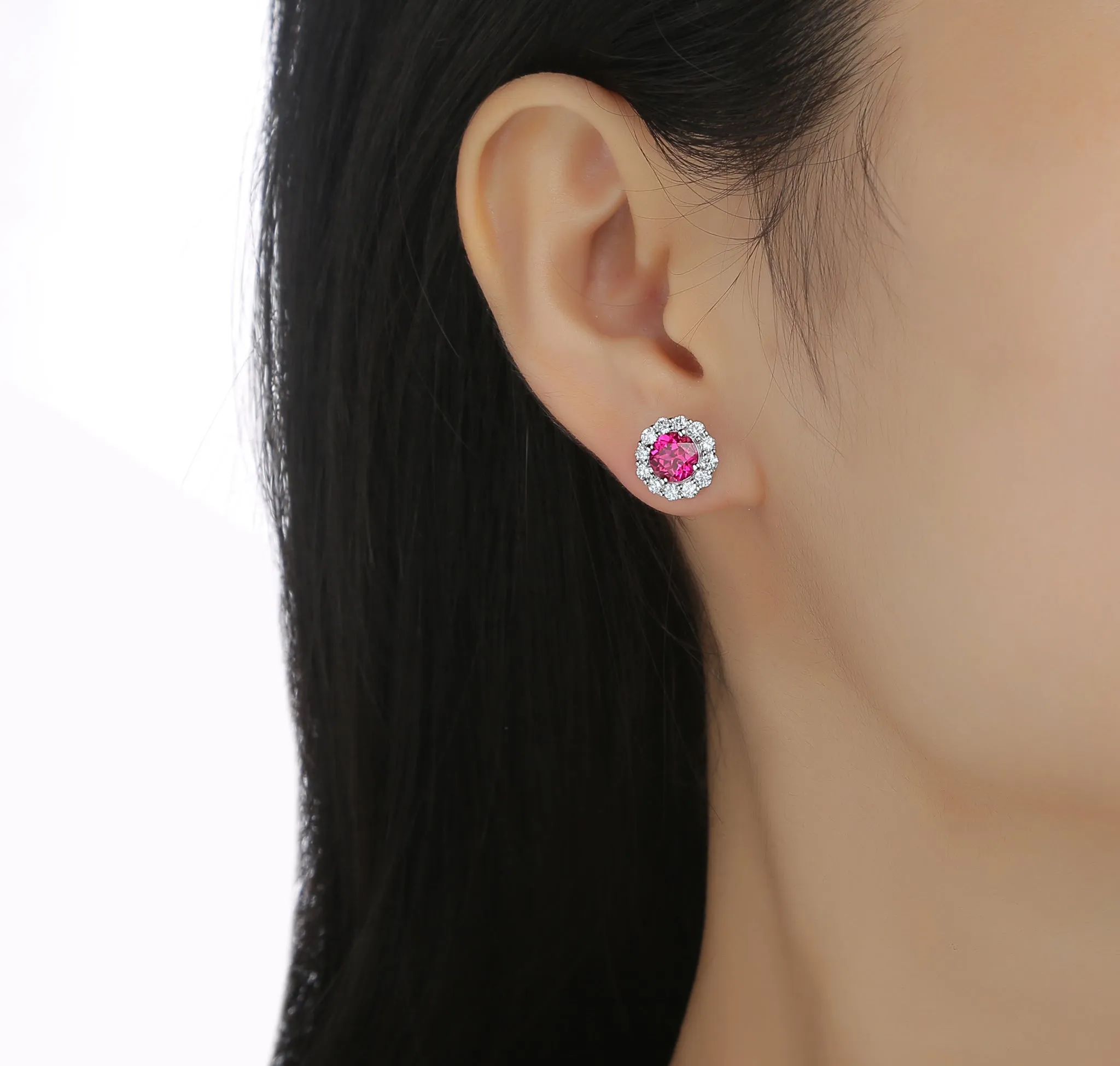 Lab Grown Diamond 2.99ctw Halo Stud Earrings <br> E-01923RUW