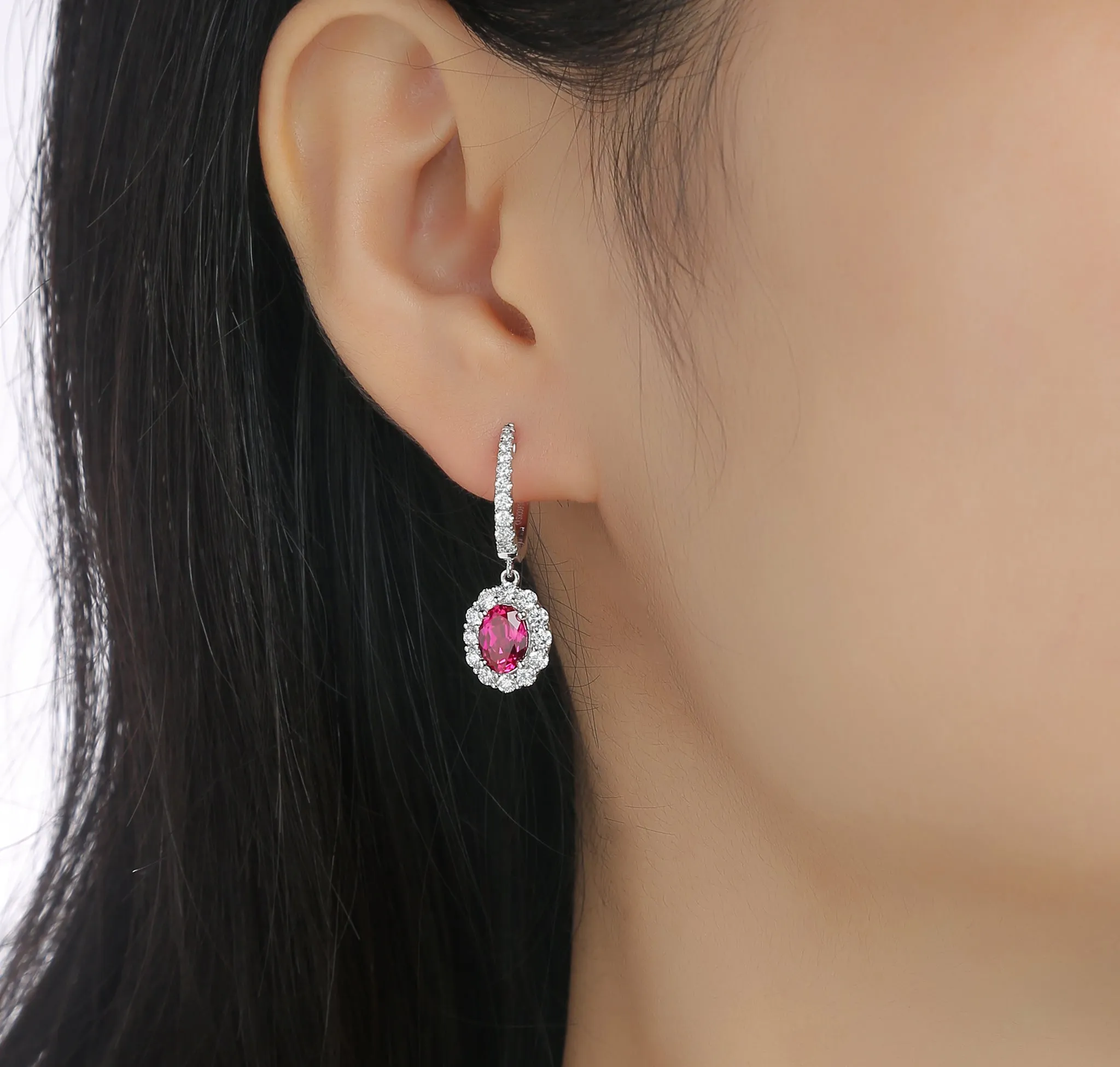 Lab Grown Diamond 3.20ctw Halo Drop Dangle Earrings <br> E-01918RUW