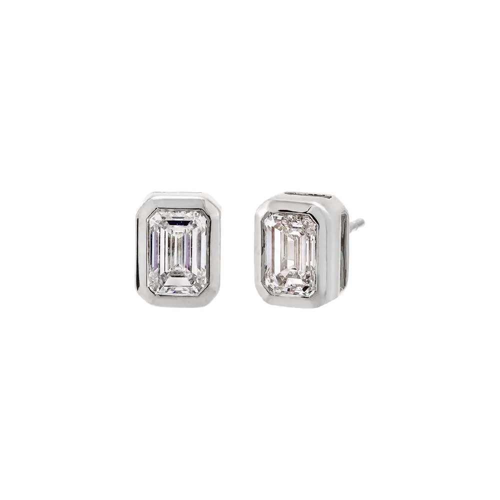 Lab Grown Diamond Emerald Bezel Stud Earring 14K