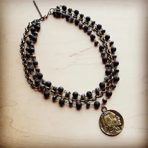 Labradorite Triple Collar Necklace w/ Indian Coin