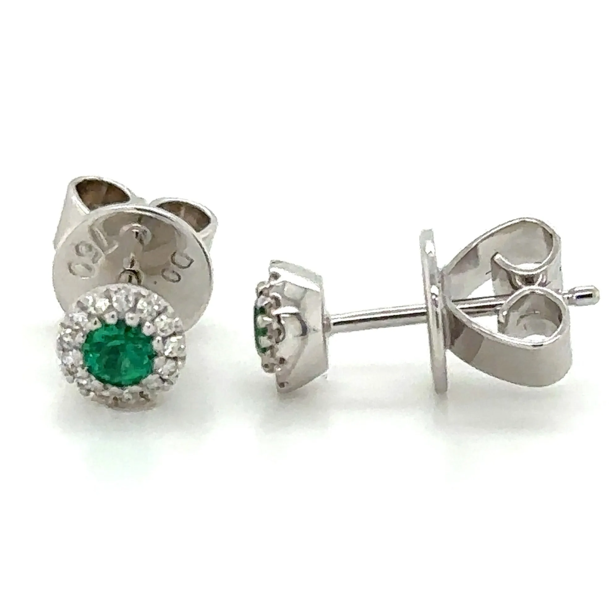 Ladies Green Emerald Diamond Stud Earrings