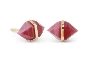 Large Herkimer cut Bezel Wrapped Ruby Stud Earrings