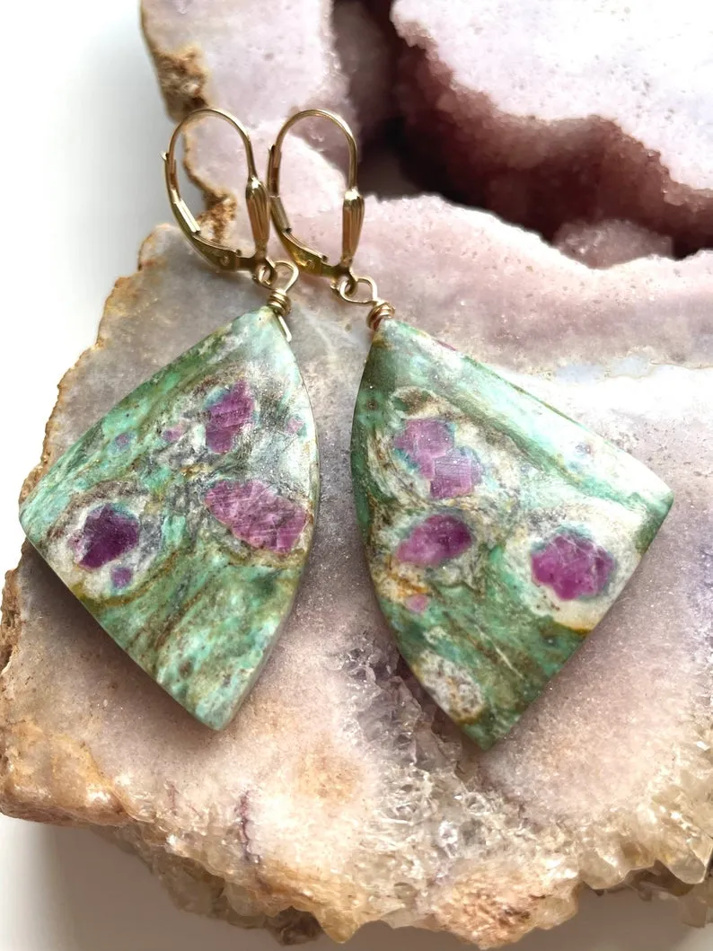 Large Statement Ruby in Fushite Earrings - Raw Crystal Stone Earrings - Ruby Jewelry - July Birthstone - Gift For Her