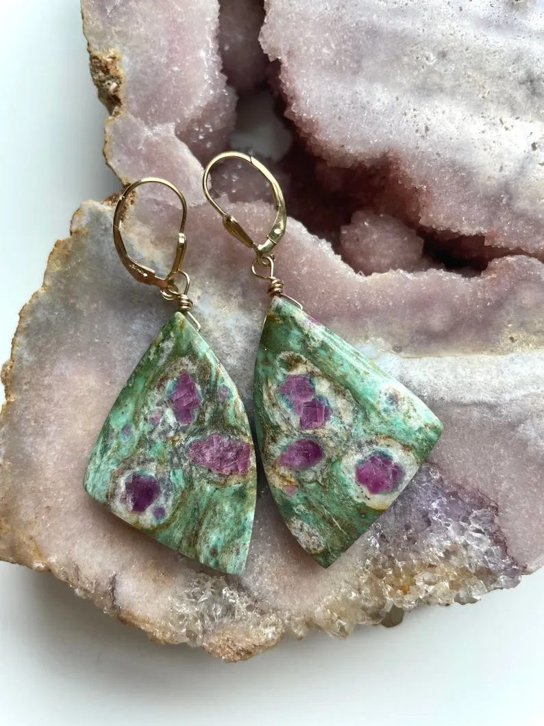 Large Statement Ruby in Fushite Earrings - Raw Crystal Stone Earrings - Ruby Jewelry - July Birthstone - Gift For Her