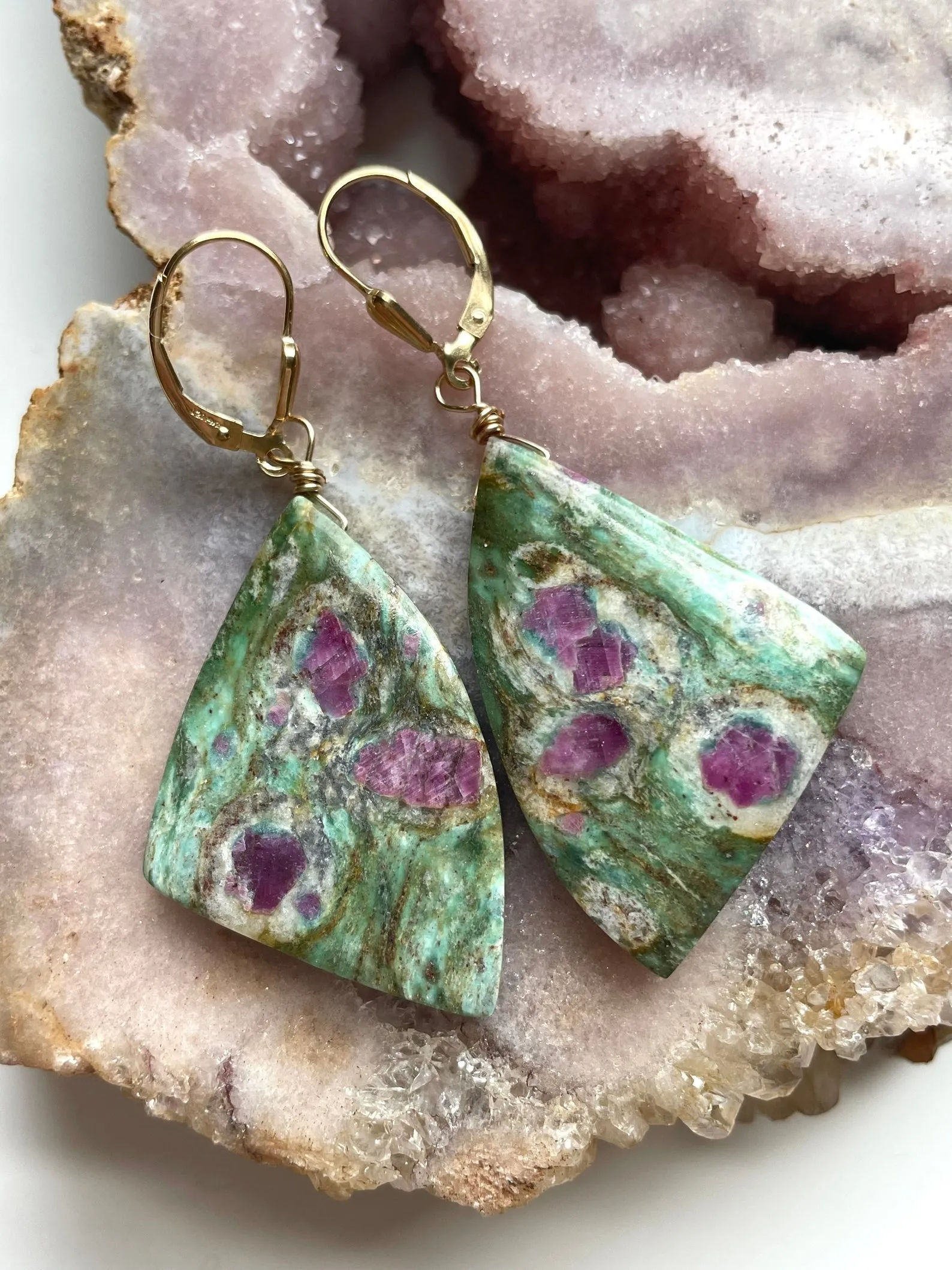 Large Statement Ruby in Fushite Earrings - Raw Crystal Stone Earrings - Ruby Jewelry - July Birthstone - Gift For Her