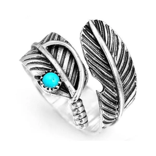 🔥Last Day 75% OFF🎁Boho Feather Turquoise Adjustable Ring