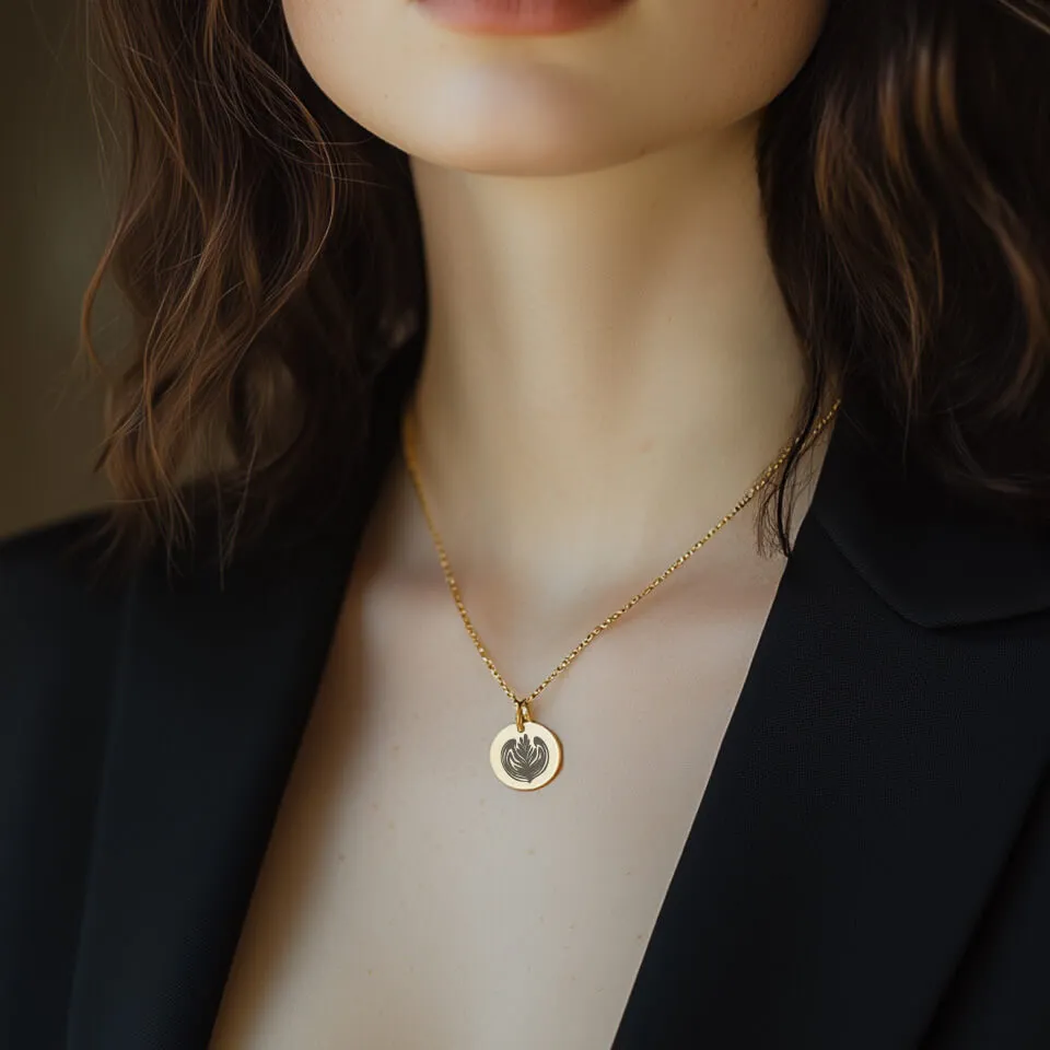 Latte Art Coin Pendant on Fine Chain