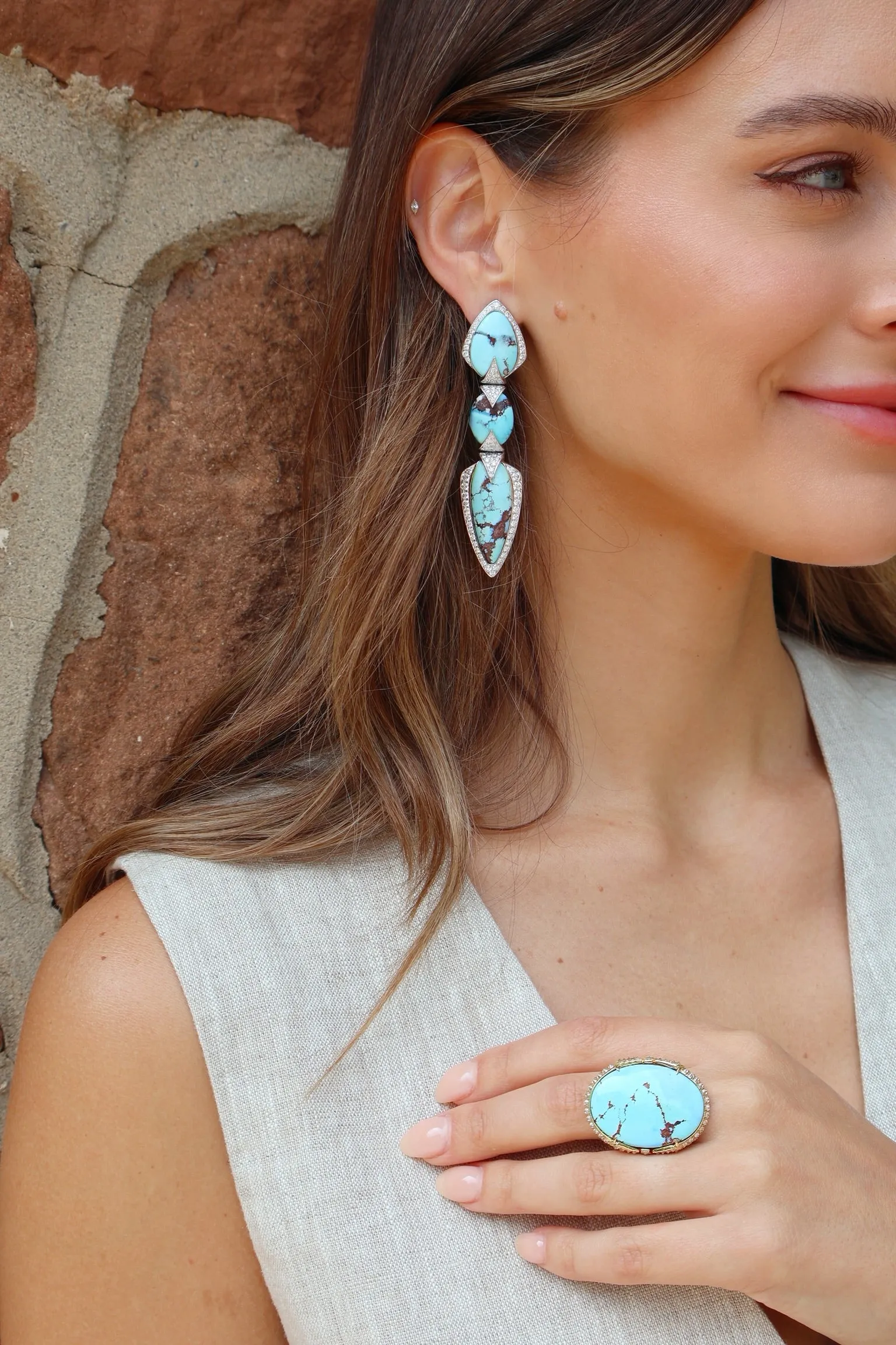 Lavender Turquoise Ring with Diamond Border