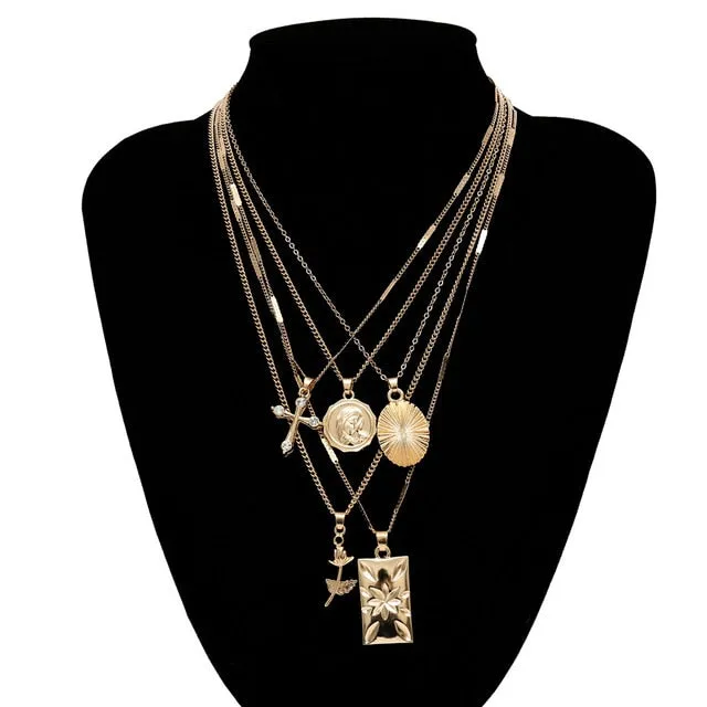 Layered Coin Necklace Choker