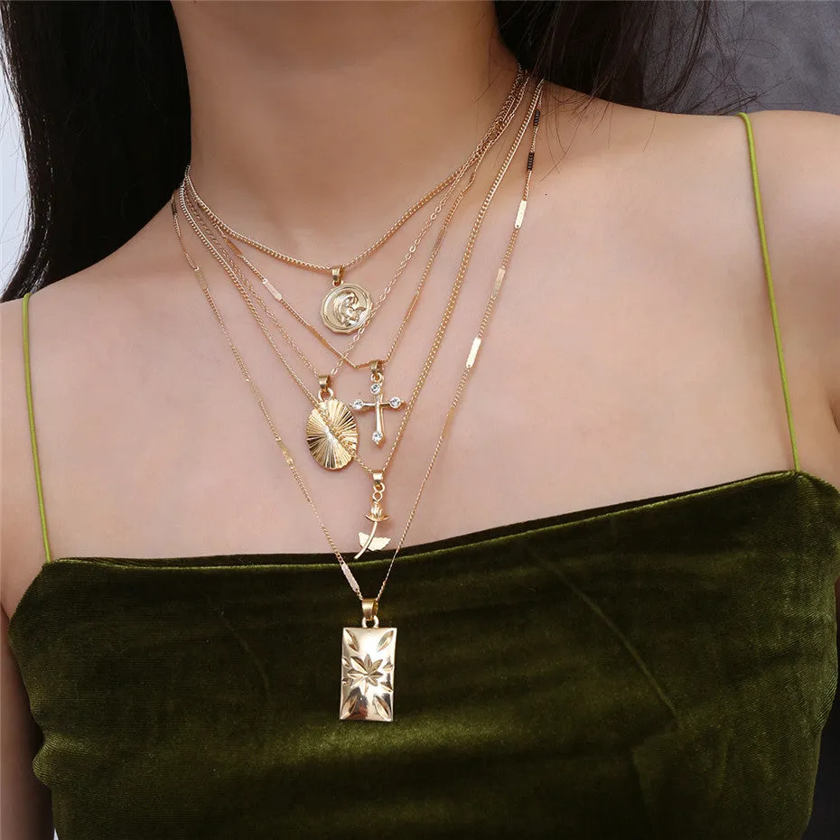 Layered Coin Necklace Choker