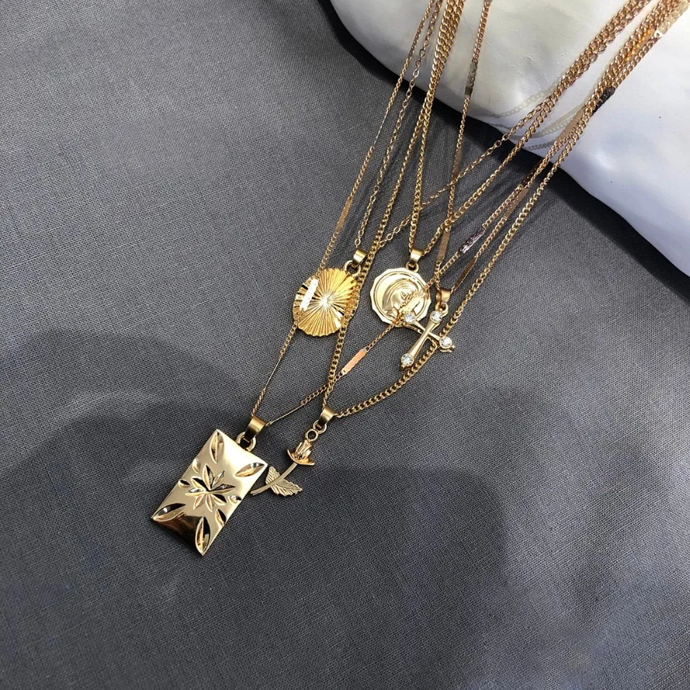 Layered Coin Necklace Choker