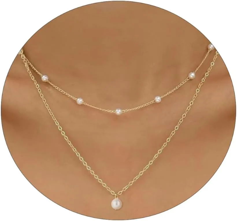 Layered Necklaces for Women Necklace Stack Dainty Necklace Cross Necklace Circle Paperclip Pearl Necklaces Pendant Chain Necklaces Choker Necklace for Women Simple Jewelry Gift