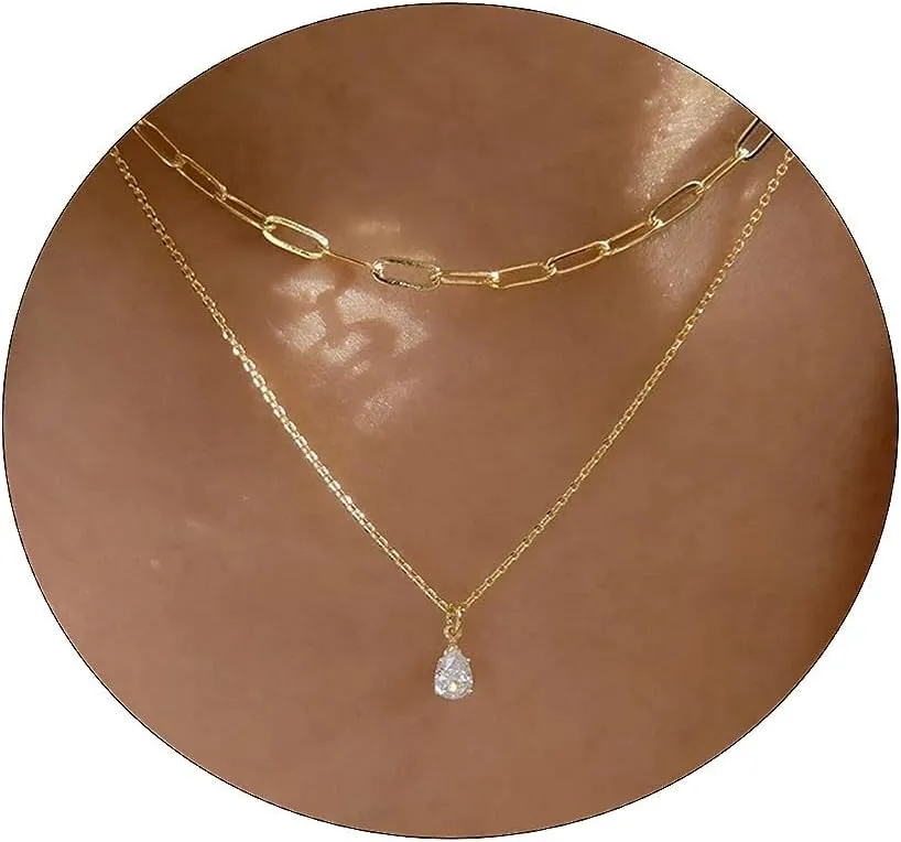 Layered Necklaces for Women Necklace Stack Dainty Necklace Cross Necklace Circle Paperclip Pearl Necklaces Pendant Chain Necklaces Choker Necklace for Women Simple Jewelry Gift