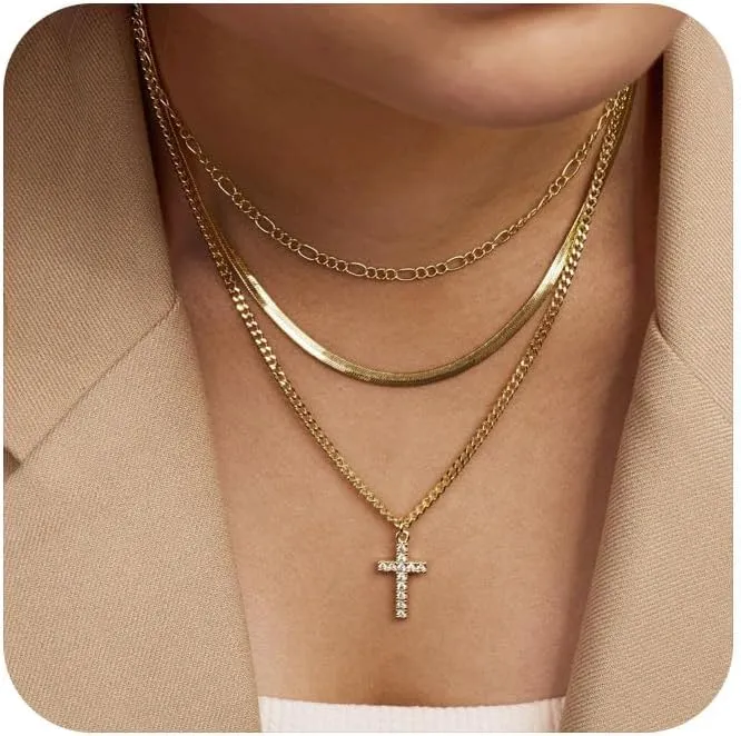 Layered Necklaces for Women Necklace Stack Dainty Necklace Cross Necklace Circle Paperclip Pearl Necklaces Pendant Chain Necklaces Choker Necklace for Women Simple Jewelry Gift