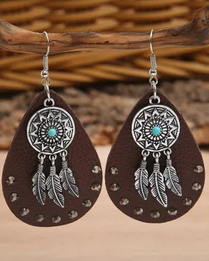 Leather Feather Earrings