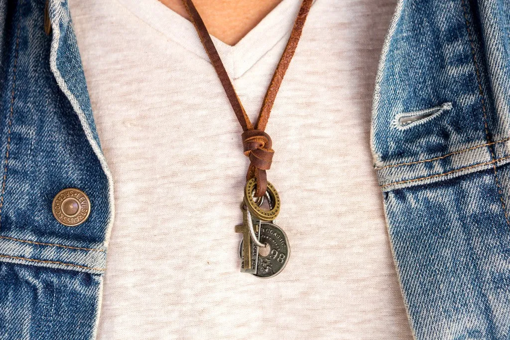 Leather Necklace Coin Charm