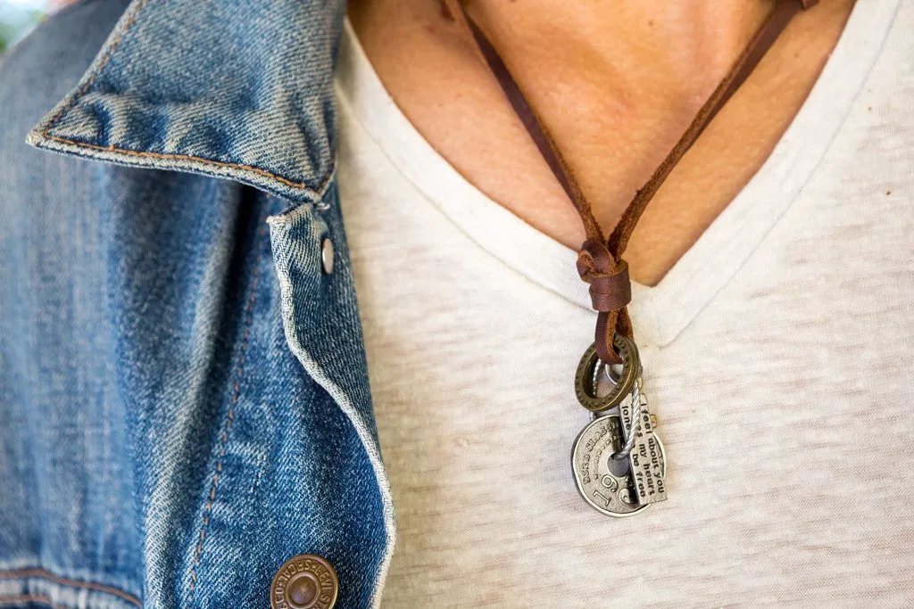Leather Necklace Coin Charm
