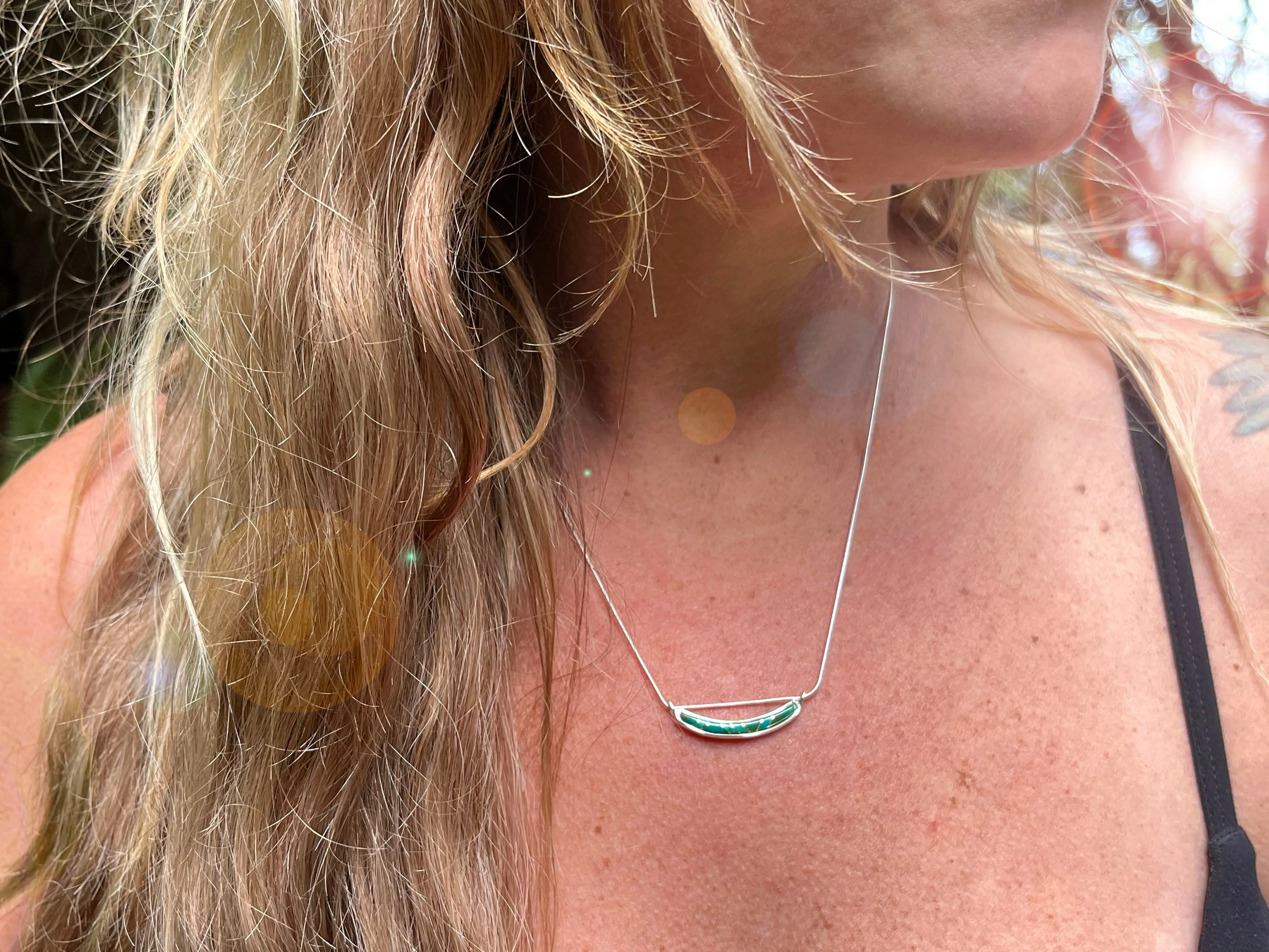 Linear Inlay Crescent Necklace